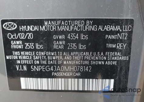 2021 Hyundai Sonata Se z USA, uszkodzony, nr VIN 5NPEG4JA0MH078142